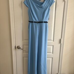 Donna Morgan Blue Wide-Leg Jumpsuit with Asymmetrical Neckline